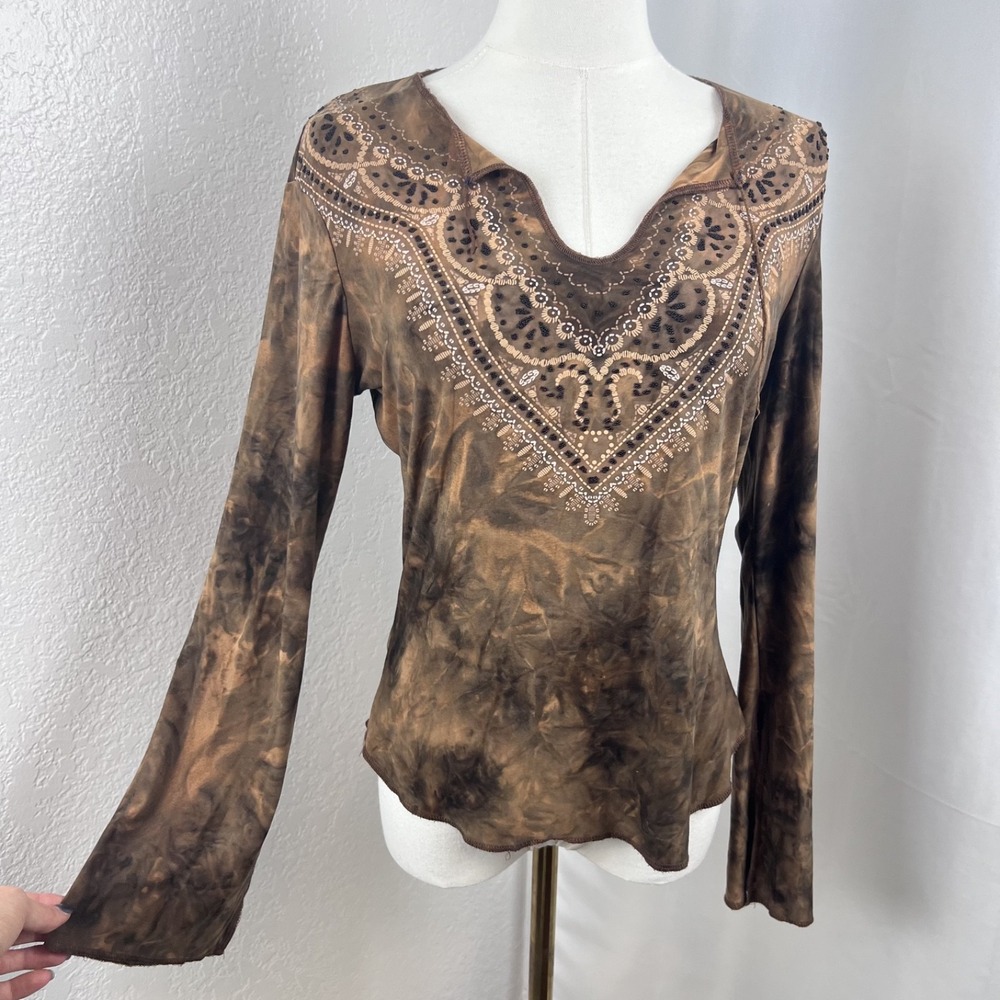 Vintage Y2K Western Top Womens Medium Tie Dye Beaded Fairy Boho Fairygrunge